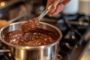 of Nutella being poured as a glaze 