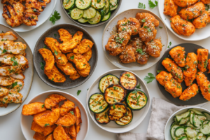 view of multiple air fryer dishes,