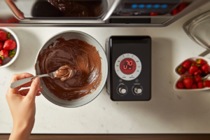 A close-up of Nutella being melted 